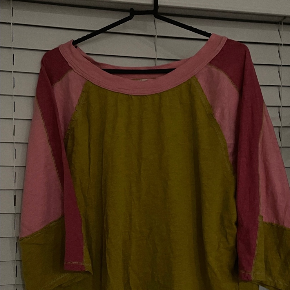 Easel Pink and Yellow Raglan Sleeve Top
